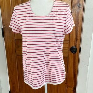 T by Talbots Red White Striped Short Sleeve Top Large Petite scoop neck